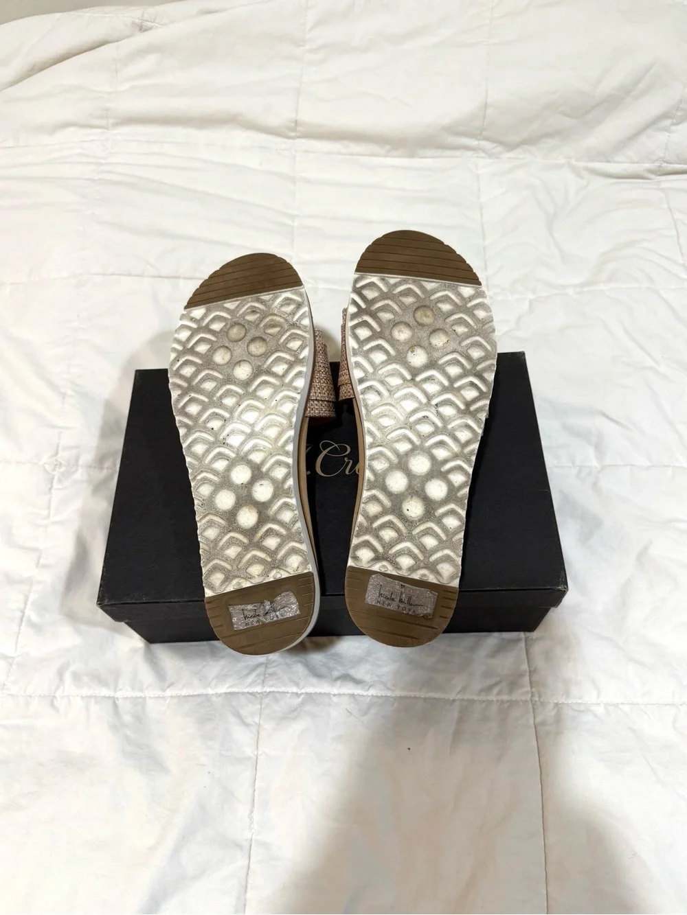 Nicole Miller Tan Woven Slide Sandals with Tortoiseshell Buckle